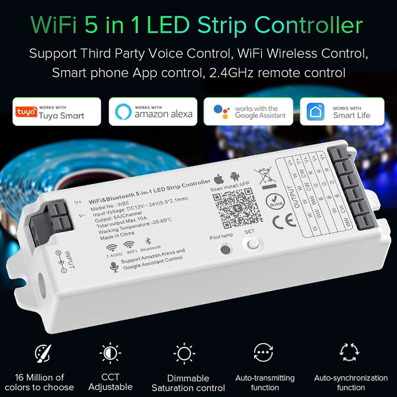 WB5 WIFI & Bluetooth 5in1 Tuya LED Controller WB5 WIFI & Bluetooth 5in1 Tuya LED Controller